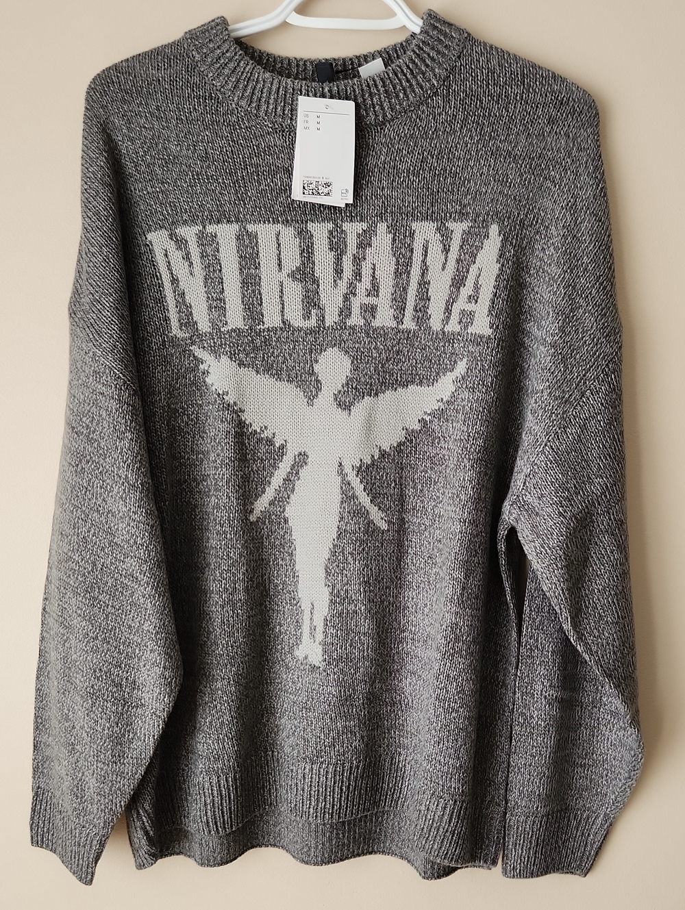 NIRVANA Gray Knit Crew Pullover with Angel Logo